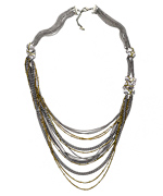 ABS Multi Row Chain Wrapped Clustered Crystal Necklace
