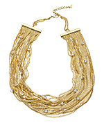 ABS Gold and Crystal Multi-Chain Necklace