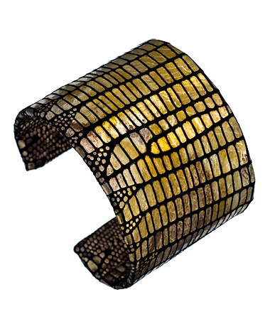 A.V. Max Multi Metallic Python  Embossed Leather Cuff Bracelet