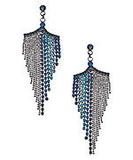 A.V. Max Gunmetal and Shades of Blue Rhinestone Fringe Earrings