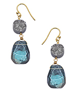 A.V. Max Gold Rainbow Blue Druzy and Blue Opal Teardrop Earrings