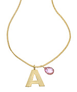 A.V. Max Gold Mini A and Rose Quartz Briolette Pendant Necklace