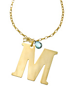 A.V. Max Gold Large and Mini M and Aquamarine Briolette Pendant Necklace