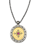 Adel Chefridi Gold Silver Diamond and Pink Sapphire Oval Seeds of Harmony Pendant Necklace