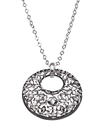 Allegro Silver and Black Round Convex Pendant Necklace