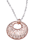 Allegro Rose Gold and Silver Round Convex Pendant Necklace