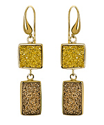 Andara Double Geometric Gold and Bronze Druzy Dangle Earrings