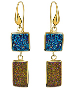 Andara Double Geometric Blue and Peacock Druzy Dangle Earrings