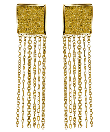 Andara Gold Square Druzy Tassel Chain Earrings