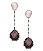 Andara Silver and Smoky Quartz Teardrop and Chain Earrings