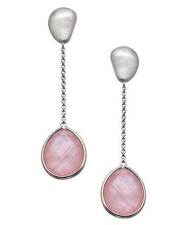Andara Silver and Rose Quartz Teardrop and Chain Earrings