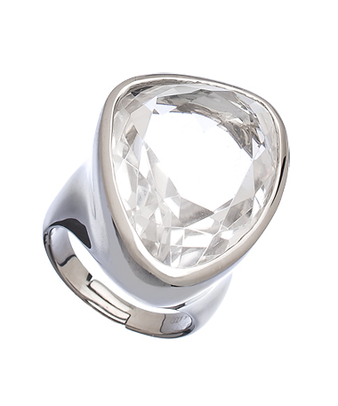 Andara Silver and Rock Crystal Asymmetrical Triangle Ring