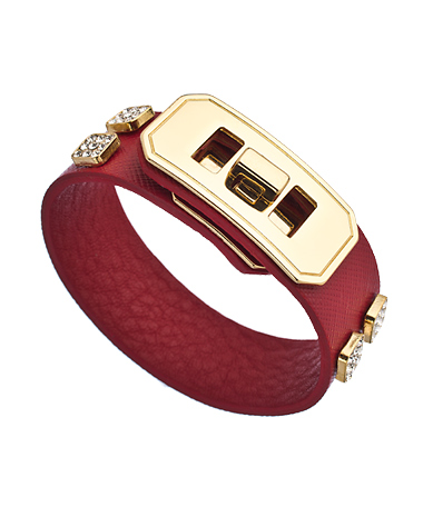 Andara Gold Red Leather and Crystal Twist Buckle Bracelet