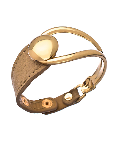 Andara Gold and Tan Leather Snap Cuff Bracelet