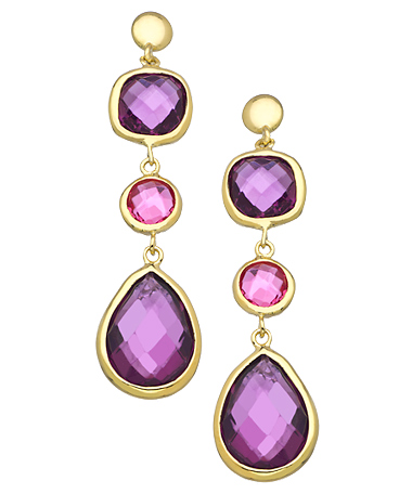 Andara Pear Amethyst & Fuchsia Glass Triple Drop Earrings