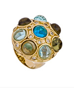 Andara 18k Gold Plated Brown and Blue Lucite Bold Ring