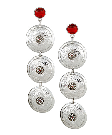 Andara Silvertone Disc Drop Long Earrings