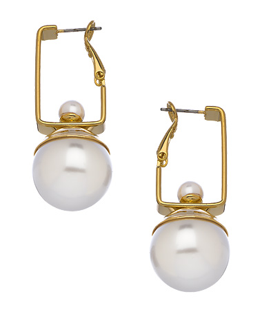 Gala Glass Pearl Rectangular Drop Earrings