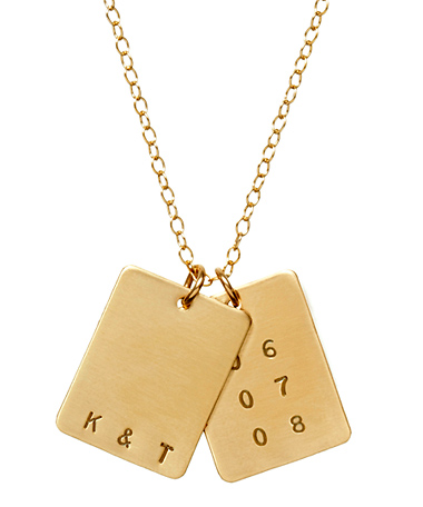 Anna Bee Jewelry 2 Rectangle Initials & Date Tag Necklace