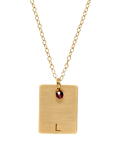 Anna Bee Jewelry Gold Rectangle Initial and Birthstone Necklace
