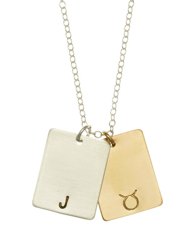 Anna Bee Jewelry 2 Rectangle Initial & Zodiac Sign Tag Necklace