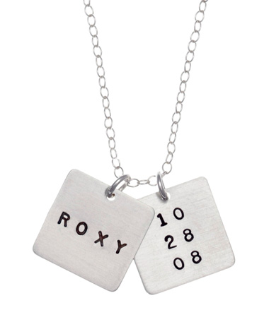 Anna Bee Jewelry 2 Square Name and Date Tag Necklace