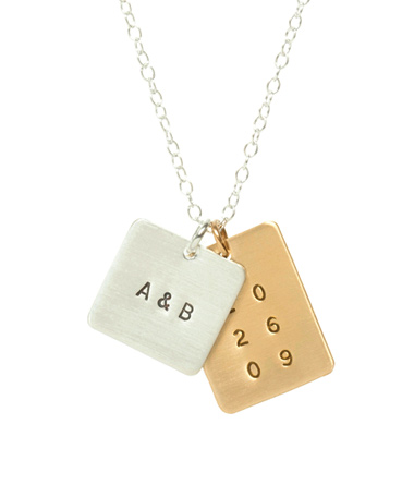 Anna Bee Jewelry Square & Rectangle 2 Initials & Date Tag Necklace