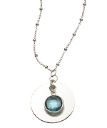 Athena Designs Silver Disk and London Blue Topaz Pendant Necklace