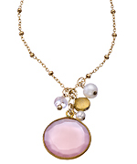 Athena Designs Gold Rose Quartz and Pearl Charm Pendant Necklace