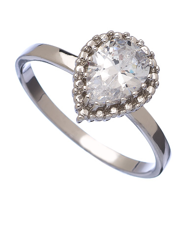 Athena Designs Silver CZ Pear Ring