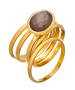 Baroni Set of Five Grey Onyx and Gold Rings