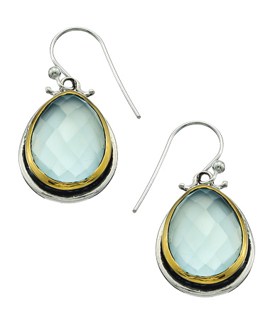 Baroni Gold and Aqua Chalcedony Teardrop Earrings