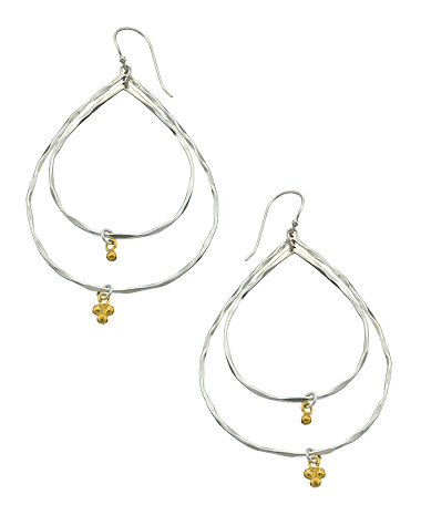 Baroni Two Tone Double Teardrop Hoop Earrings