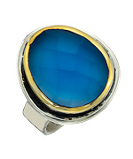Baroni Gold and Blue Chalcedony Cocktail Ring