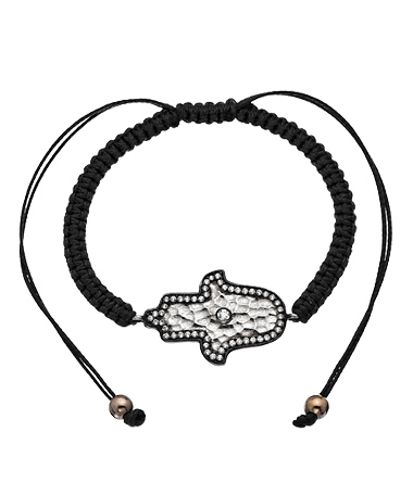Belair CZ Hammered Hamsa Macrame Bracelet