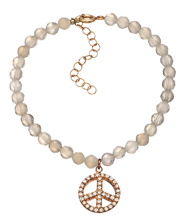 Belair CZ Peace Sign Bead Bracelet