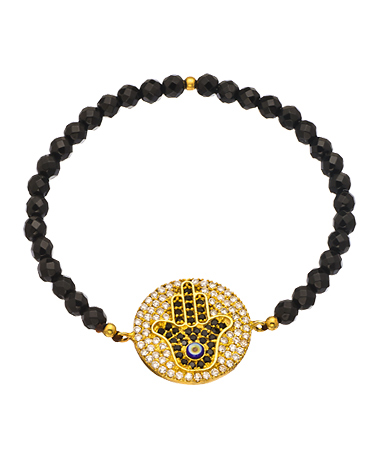 Belair Pave Hamsa Disc Evil Eye Bead Bracelet