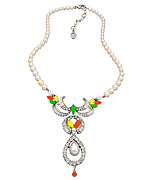 Ben-Amun Pearl Necklace with Swarovski Clear and Neon Crystal Pendant