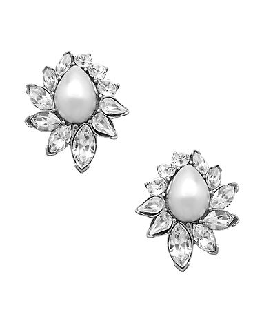 Ben-Amun Pearl Crystal Floral Stud Earrings