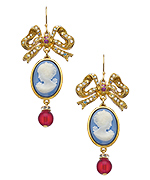 Ben-Amun Gold Blue and White Cameo and Bow Earrings