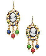 Ben-Amun Gold and Colorful Crystal Frame Black and White Cameo Earrings
