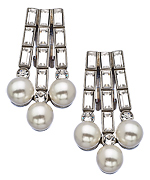 Ben-Amun Silver Pearl and Crystal Baguette Earrings