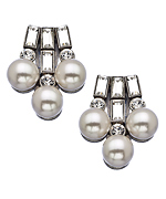 Ben-Amun Silver Pearl and Crystal Baguette Clip On Earrings