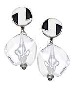 Ben-Amun Silver Crystal Lucite and Black and White Enamel Earrings
