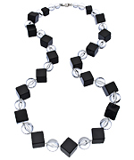 Ben-Amun Silver Clear and Black Resin Cube Bead Necklace