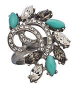 Ben-Amun Silver Crystal and Turquoise Deco Cluster Ring