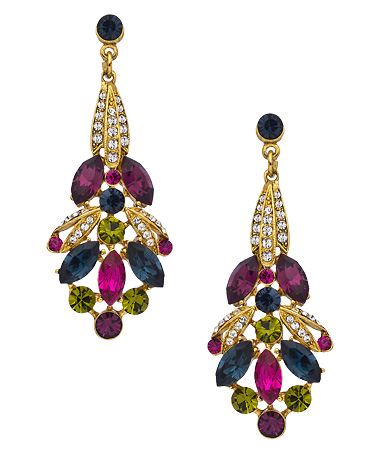 Ben-Amun Gold and Multi Crystal Floral Chandelier Earrings