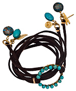 Blee Inara Beaded Turquoise Circle and Charms Suede Wrap Bracelet