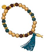 Blee Inara Blue Brown and Gold Beaded Stretch Bracelet