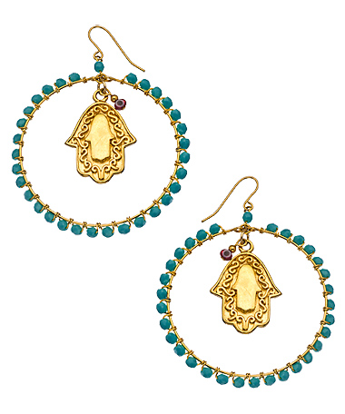 Blee Inara Beaded Hoop and Hamsa Earrings